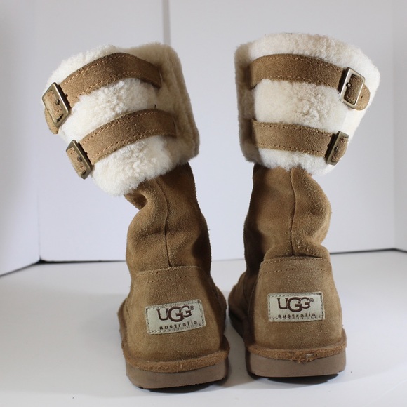 UGG Big Girls Sheepskin Shearling Top Slip On Beckham in Chestnut Girls Size 3 - Picture 4 of 15